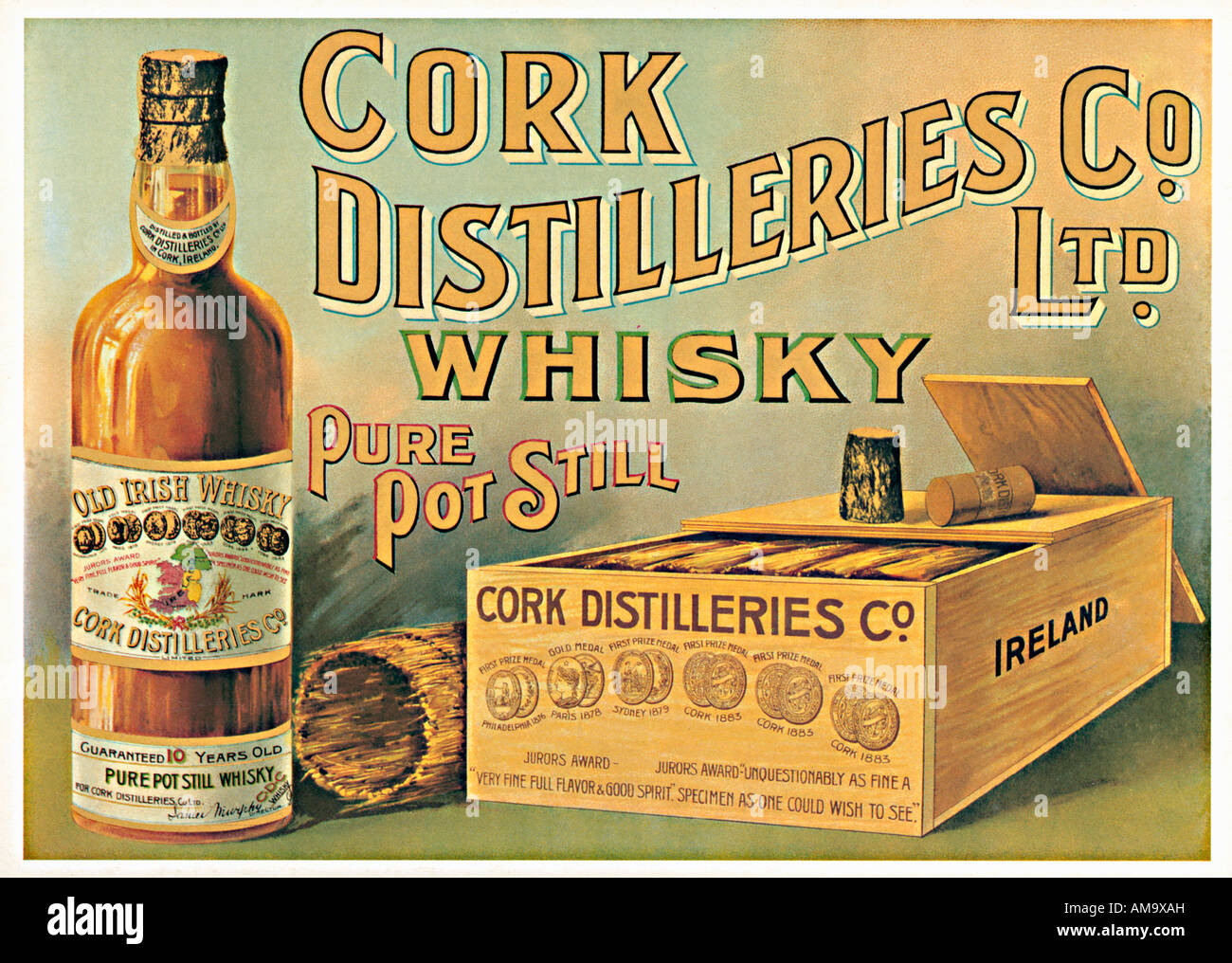 Cork Distilleries Whisky 1900 poster for the old Irish Pure Pot Still  Whiskey from the Munster City Stock Photo - Alamy