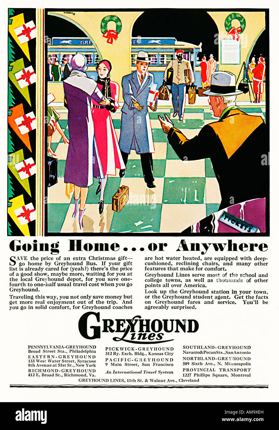 Greyhound Lines wonderful stylish 1931 Art Deco magazine advert for the American bus network Stock Photo