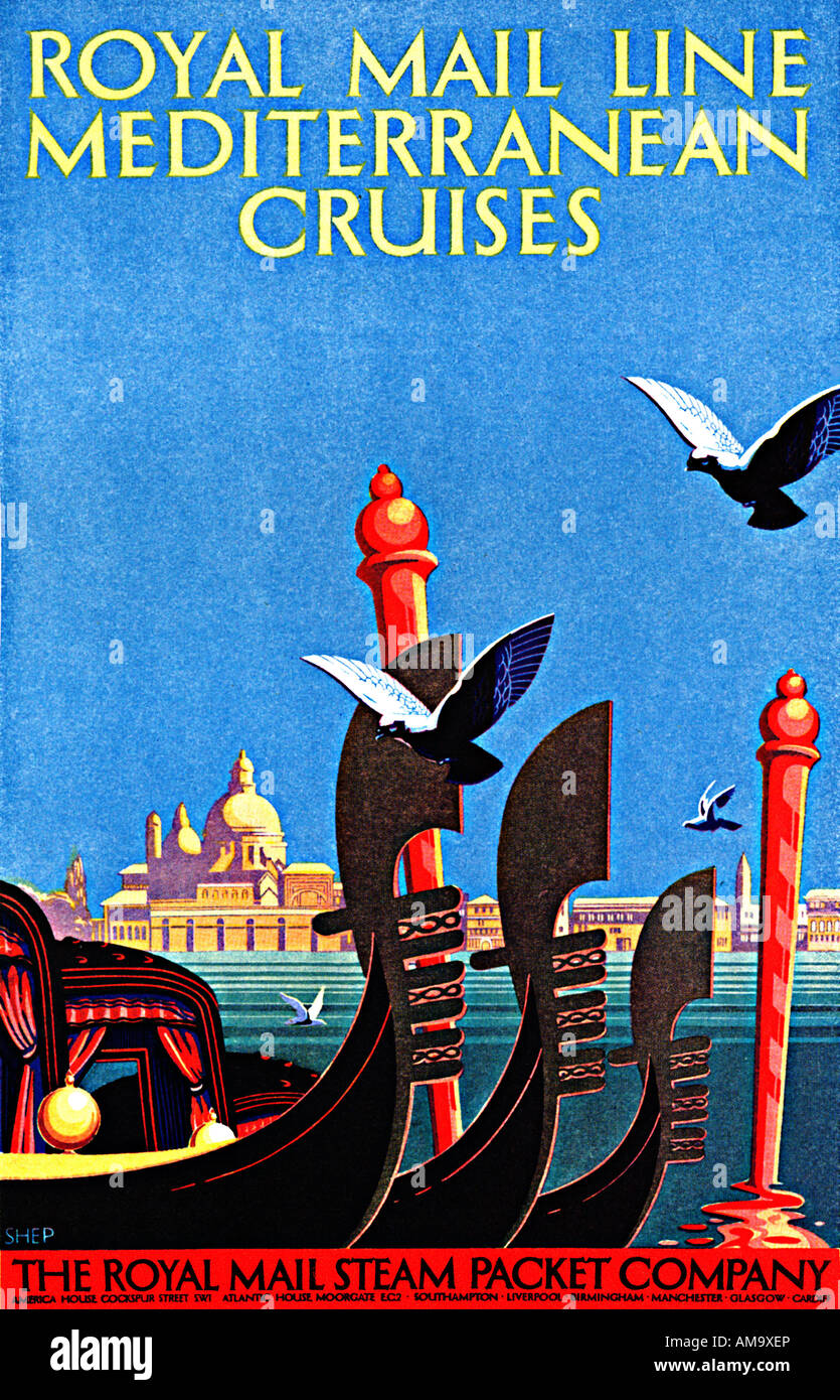 1929年の地中海クルーズのヴィンテージ広告ポスター 1920s vintage cruise line poster hi-res stock photography and
