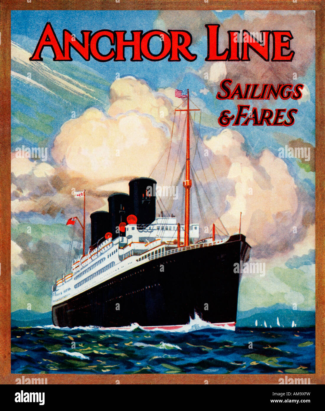 Anchor Line, 1930 brochure cover for the Glasgow to New York transatlantic service, giving details of sailings and fares Stock Photo