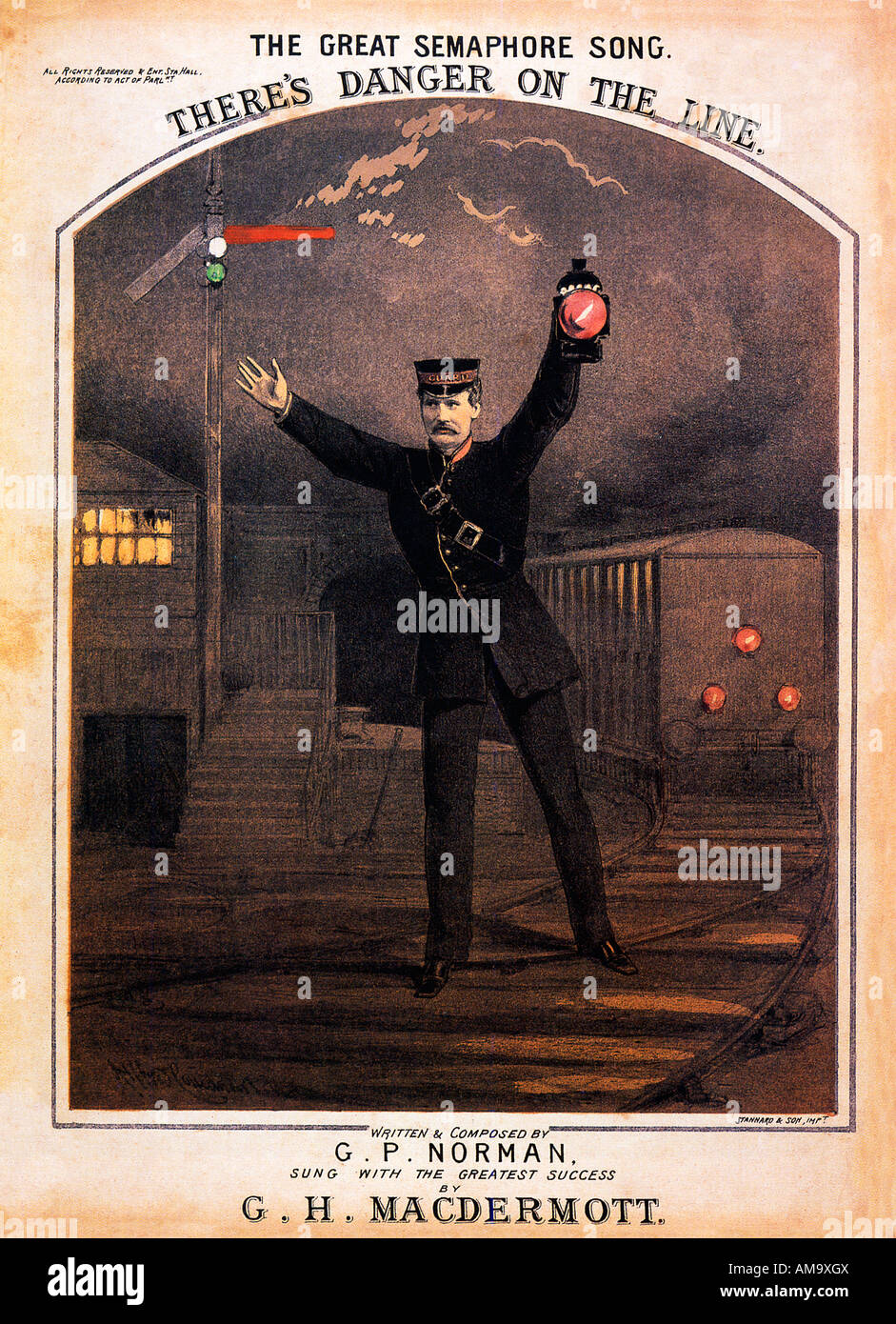 Danger On The Line The Great Semaphore Song a music sheet cover from 1875 on a hero of the tracks Stock Photo