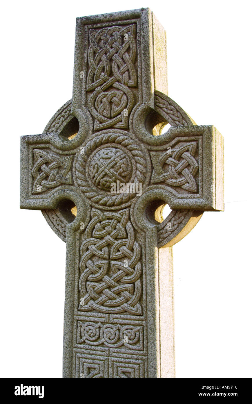celtic cross Aberdaron parish church yard north Wales U K Europe Lleyn Peninsula Ynys Gwylan fawr UK United Kingdom Stock Photo
