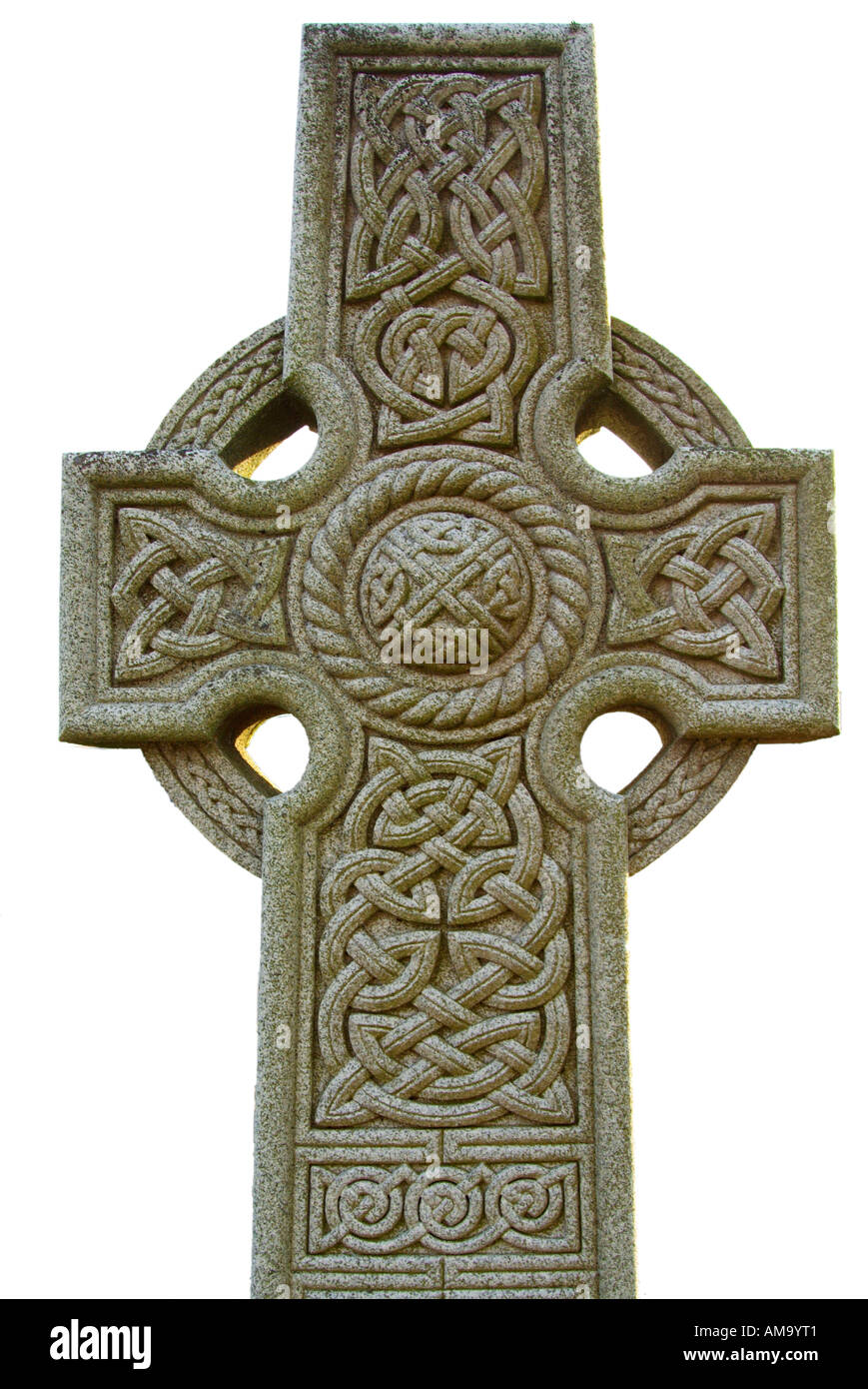 celtic cross Aberdaron parish church yard north Wales U K Europe Lleyn Peninsula Ynys Gwylan fawr UK United Kingdom Stock Photo