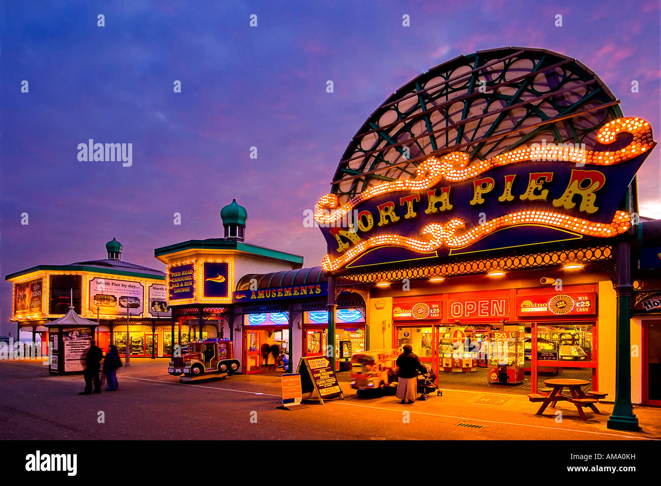 north pier at night dusk evening illuminated blackpool lancashire england uk europe Stock Photo