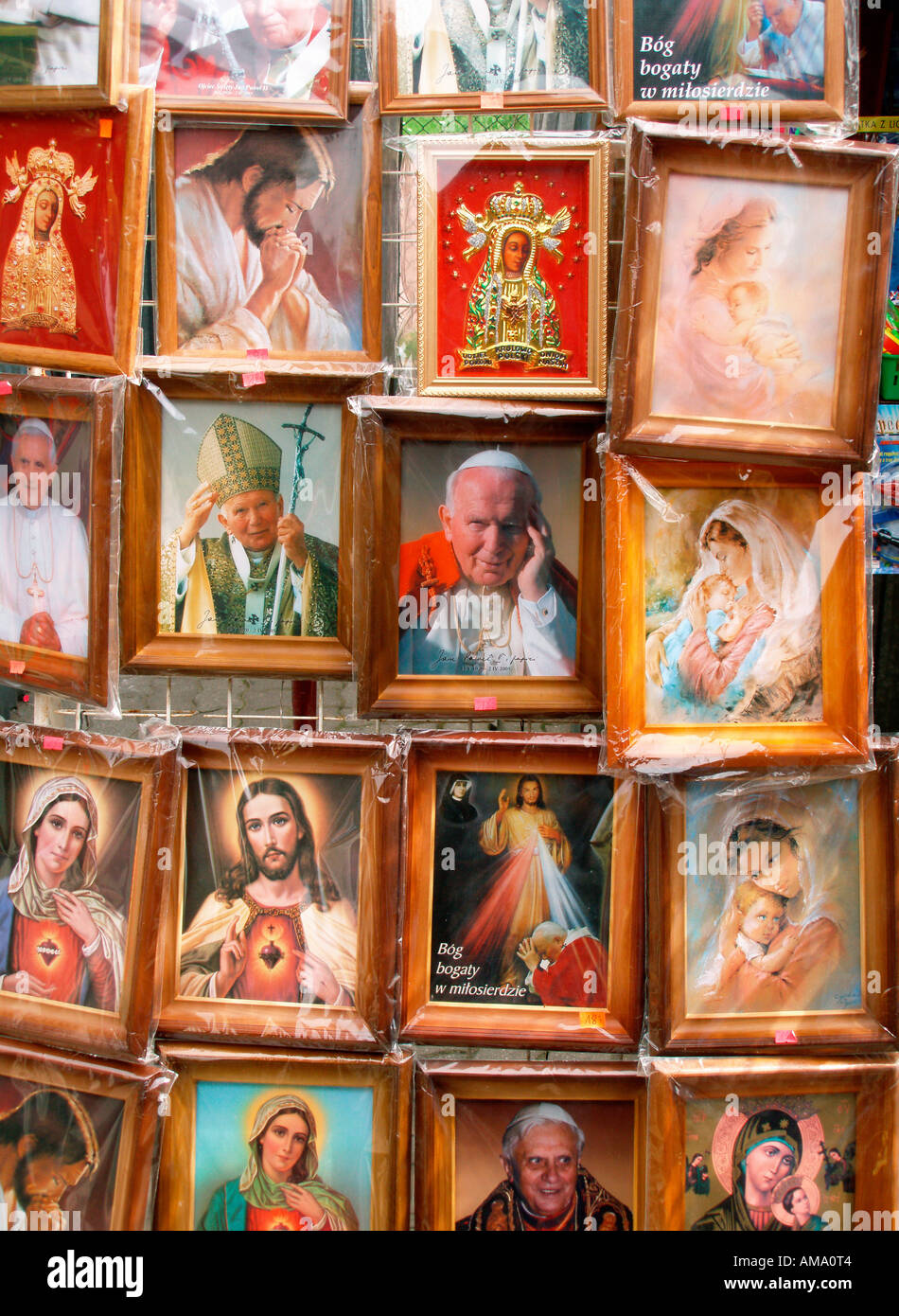 Popes and religious images for sell Lichen Poland Stock Photo