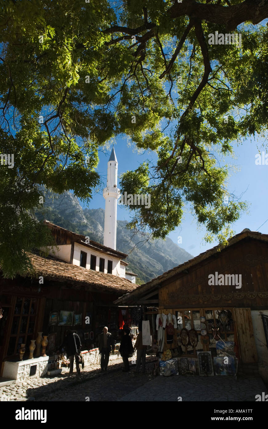 Mosque and Bazaar in the Old Town section of  Kruje, Albania Stock Photo