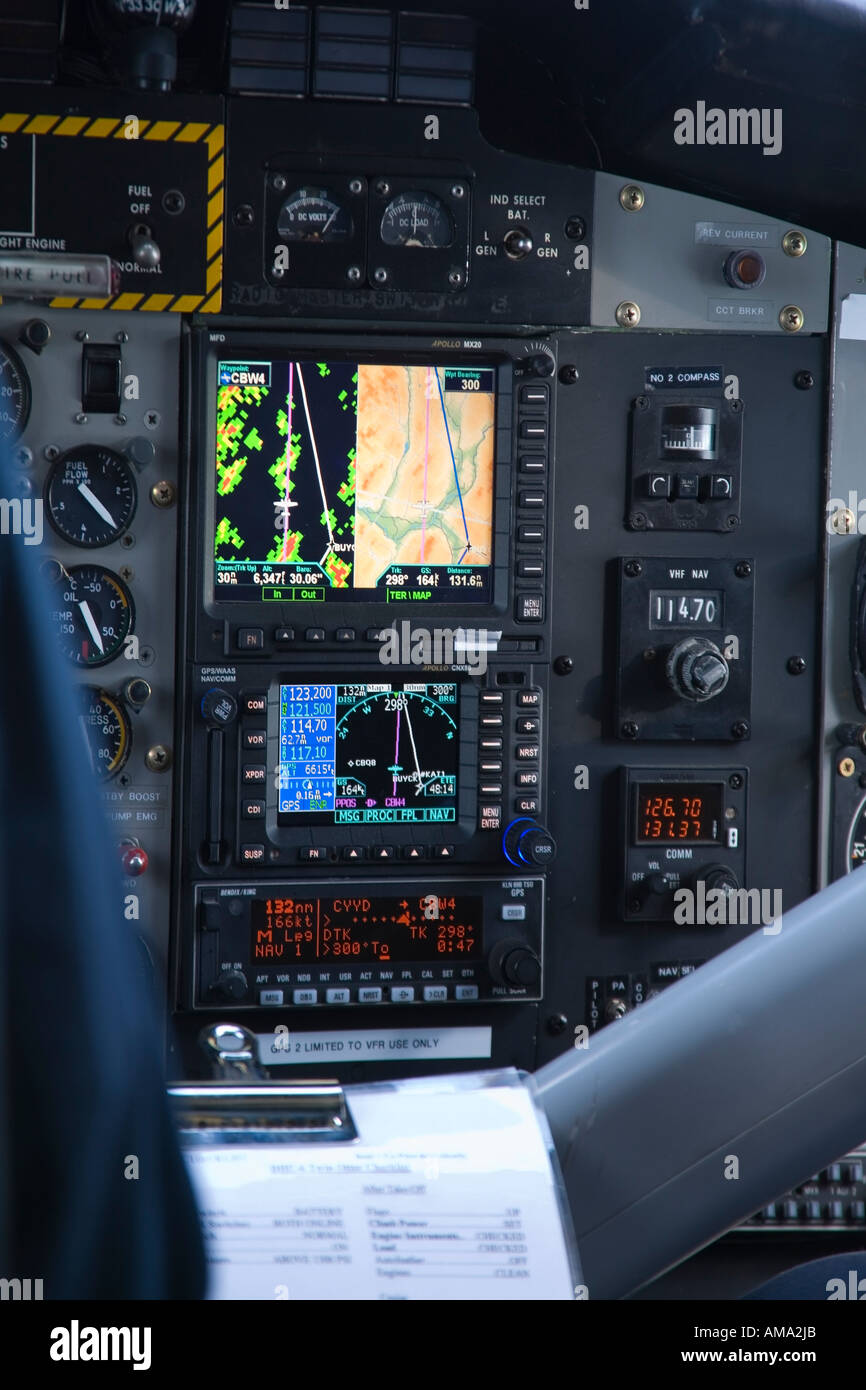 Close up of navigational equipment on board Twin Otter plane Stock Photo