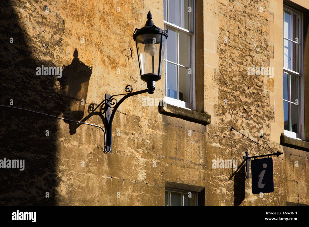 Lamp and Tourist Information Sign in Abbey Churchyard Bath Somerset