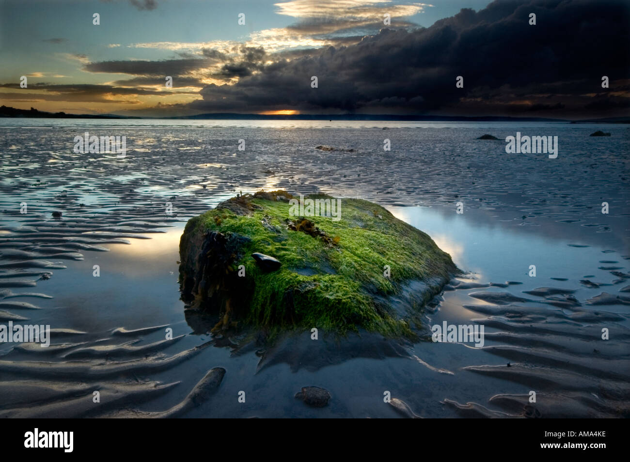 Rock on a beach at low tide on the Ards Peninsula, County Down, Northern Ireland Stock Photo