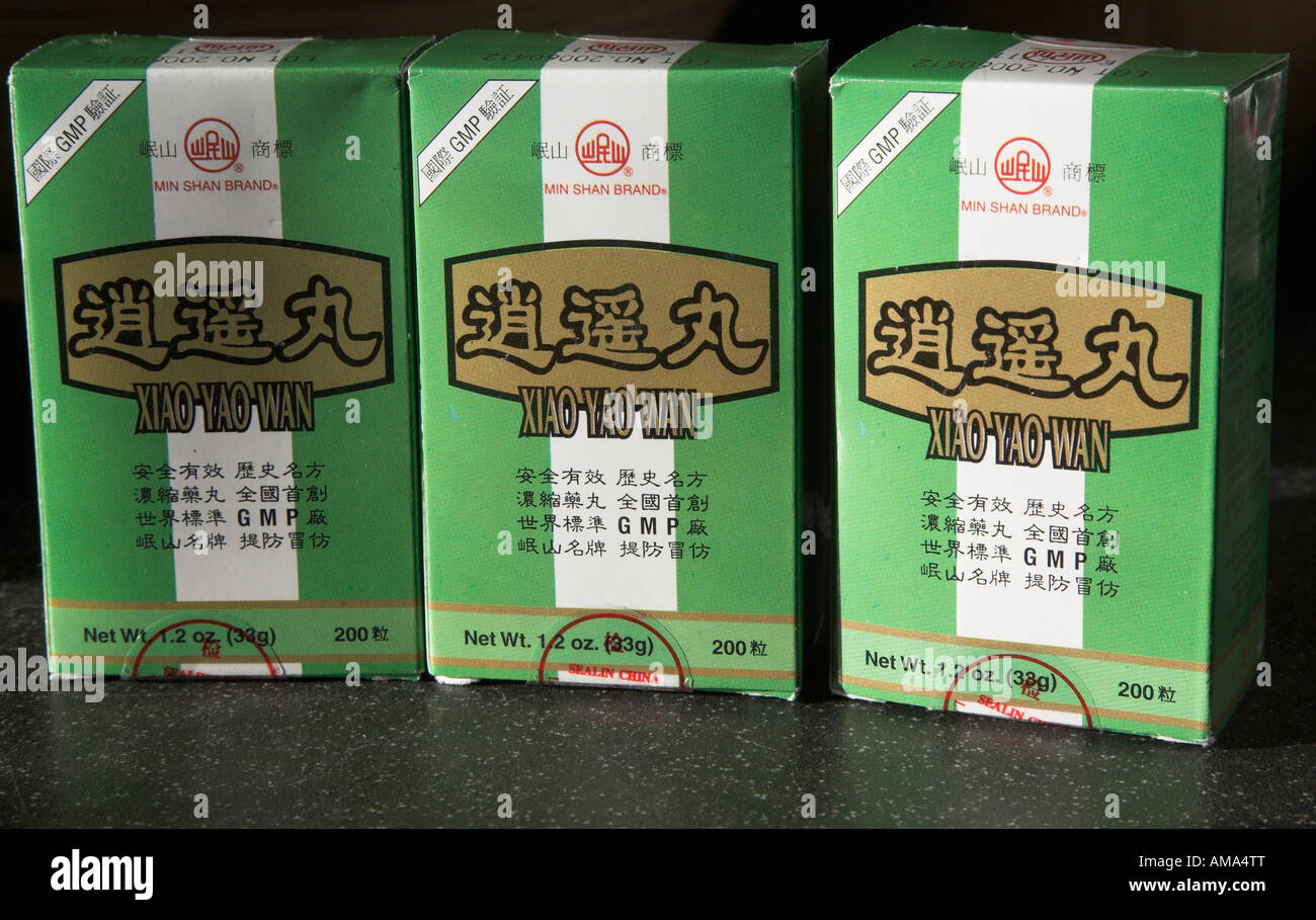 Xiao yao Wan chinese herbal medicine three green packet boxes Stock