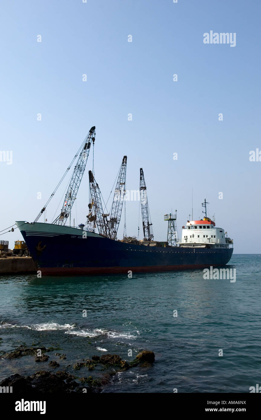 Cargo ship at the Saidon harbour Lebanon Middle East Asia Stock Photo