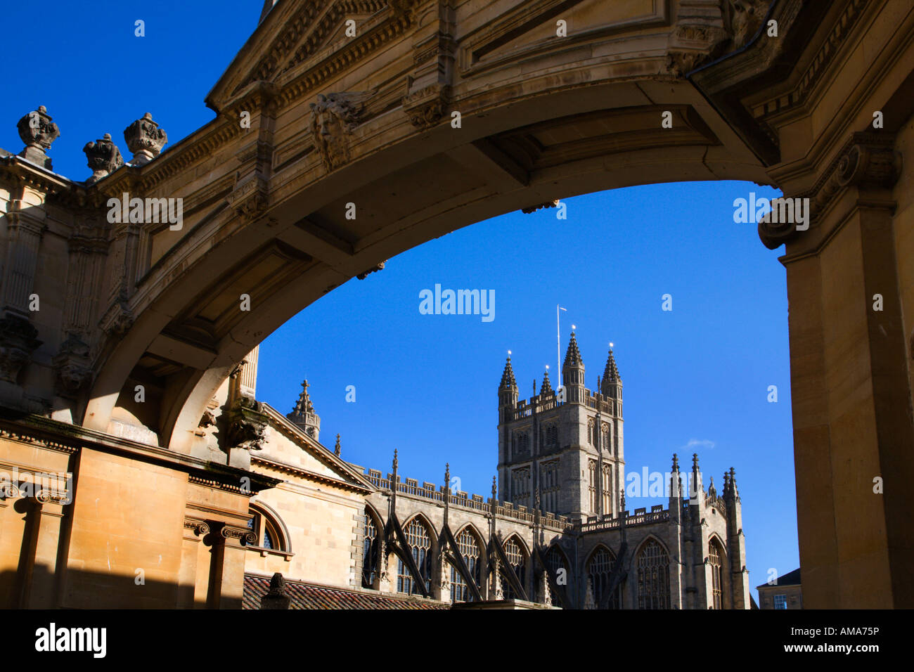 Bath Abbey through the arch over York Street Bath Somerset England