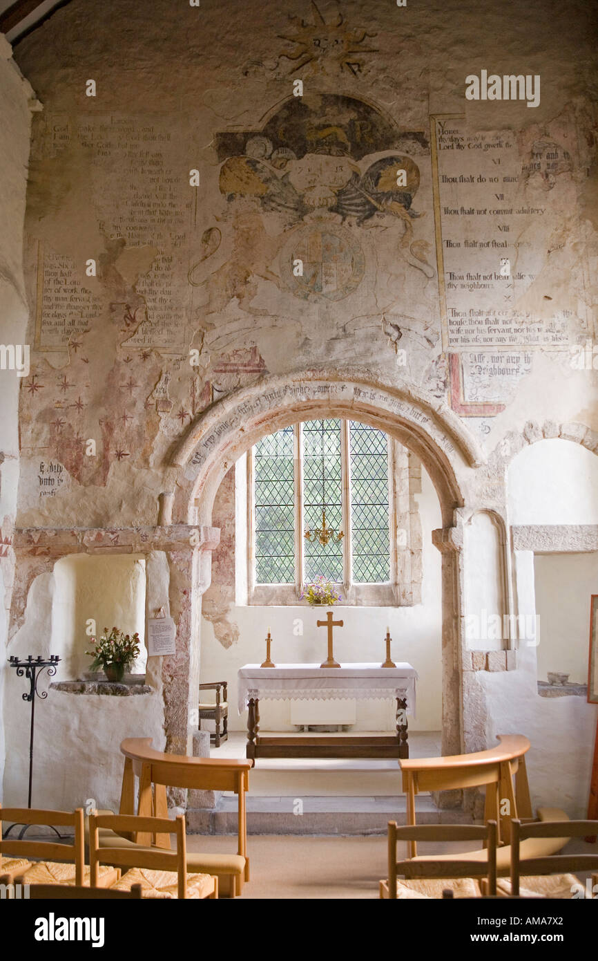 UK Dorset Wareham North Street Saxon Church of St Martin on the Walls chancel arch altar and wall painting Stock Photo
