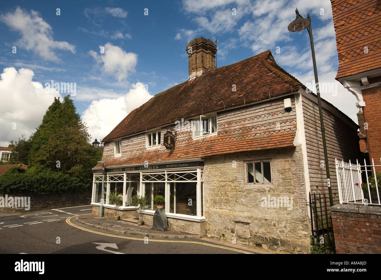 West Sussex South Downs Petworth Saddlers Row antique shop in picturesque old house Stock Photo