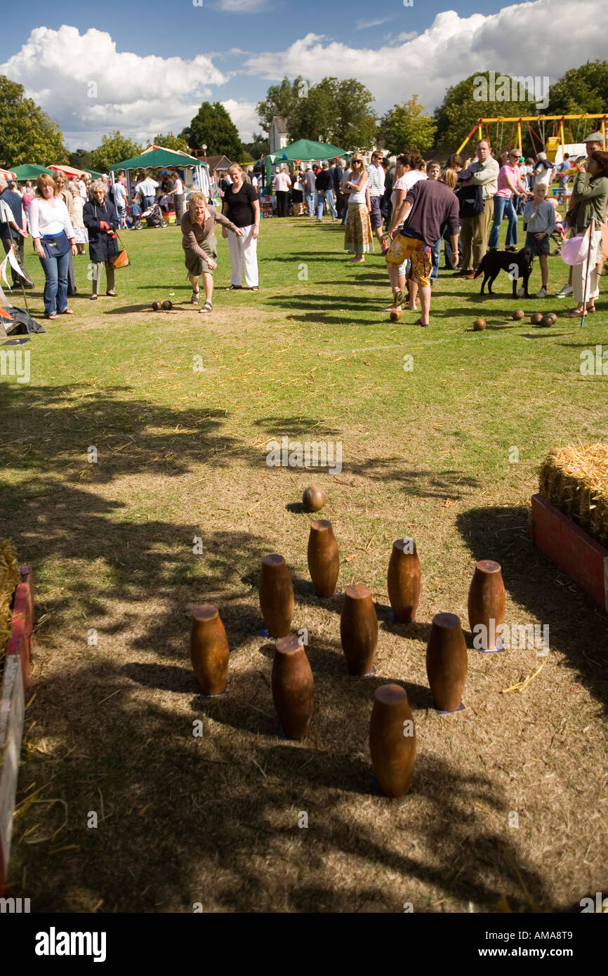 West Sussex Wisborough Green Village Fair people playing skittles Stock Photo