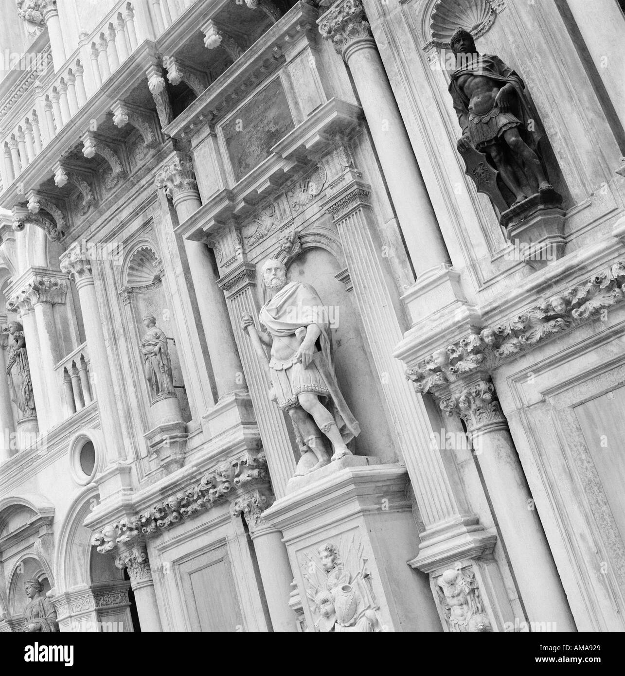 Carved stone statues in courtyard of the Doge s Palace Venice Italy