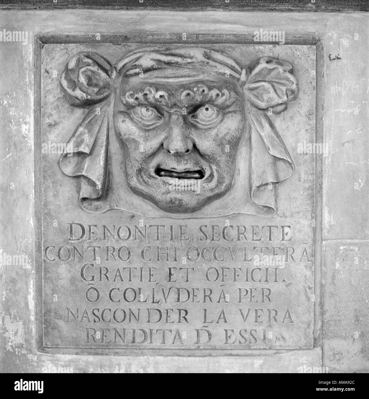 Sinister device for people to secretly denounce corrupt officials collecting bribes at the Doge s Palace Venice Italy Stock Photo