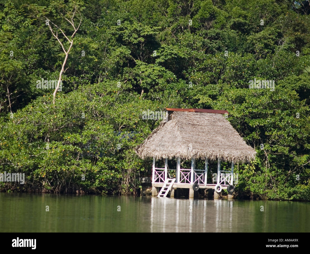 Rio Dulce, Guatemala Boat landing house on the river Rio Dulce Stock