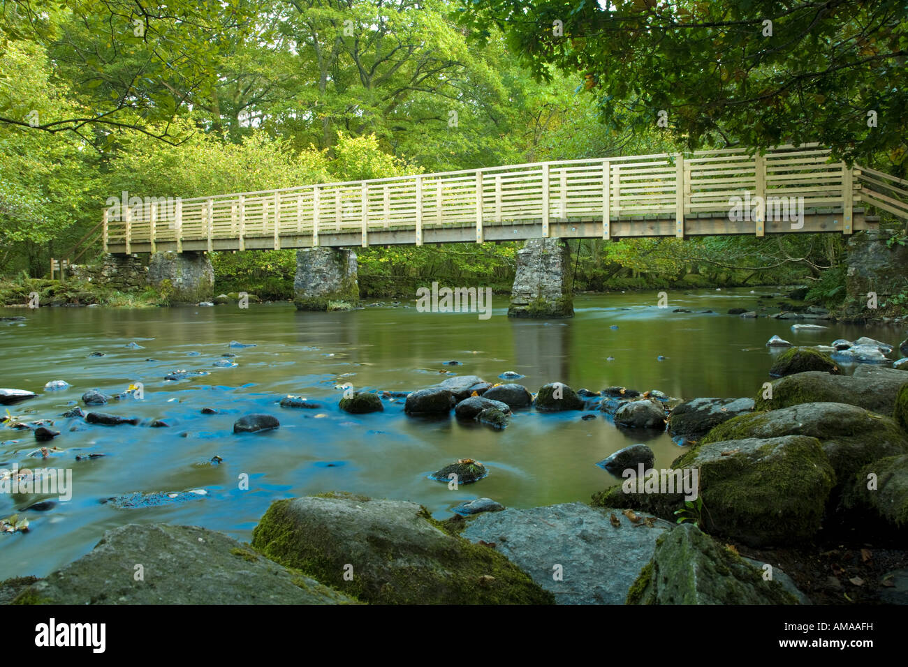 River Rothery Footbridge over the river Rothay between Grasmere and Rydal Water Lake ...