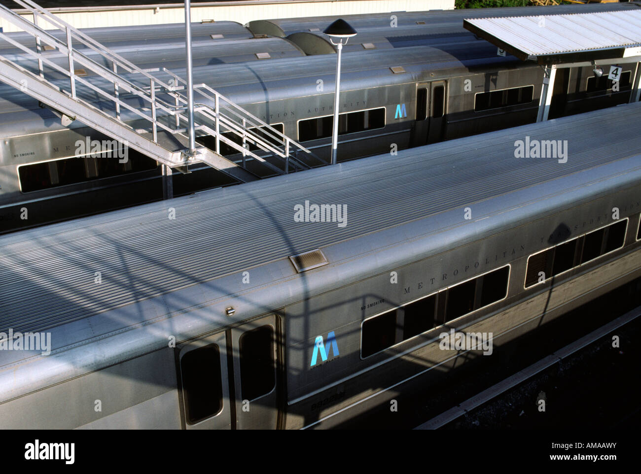 Long Island Railroad commuter trains at the station in Port Washington