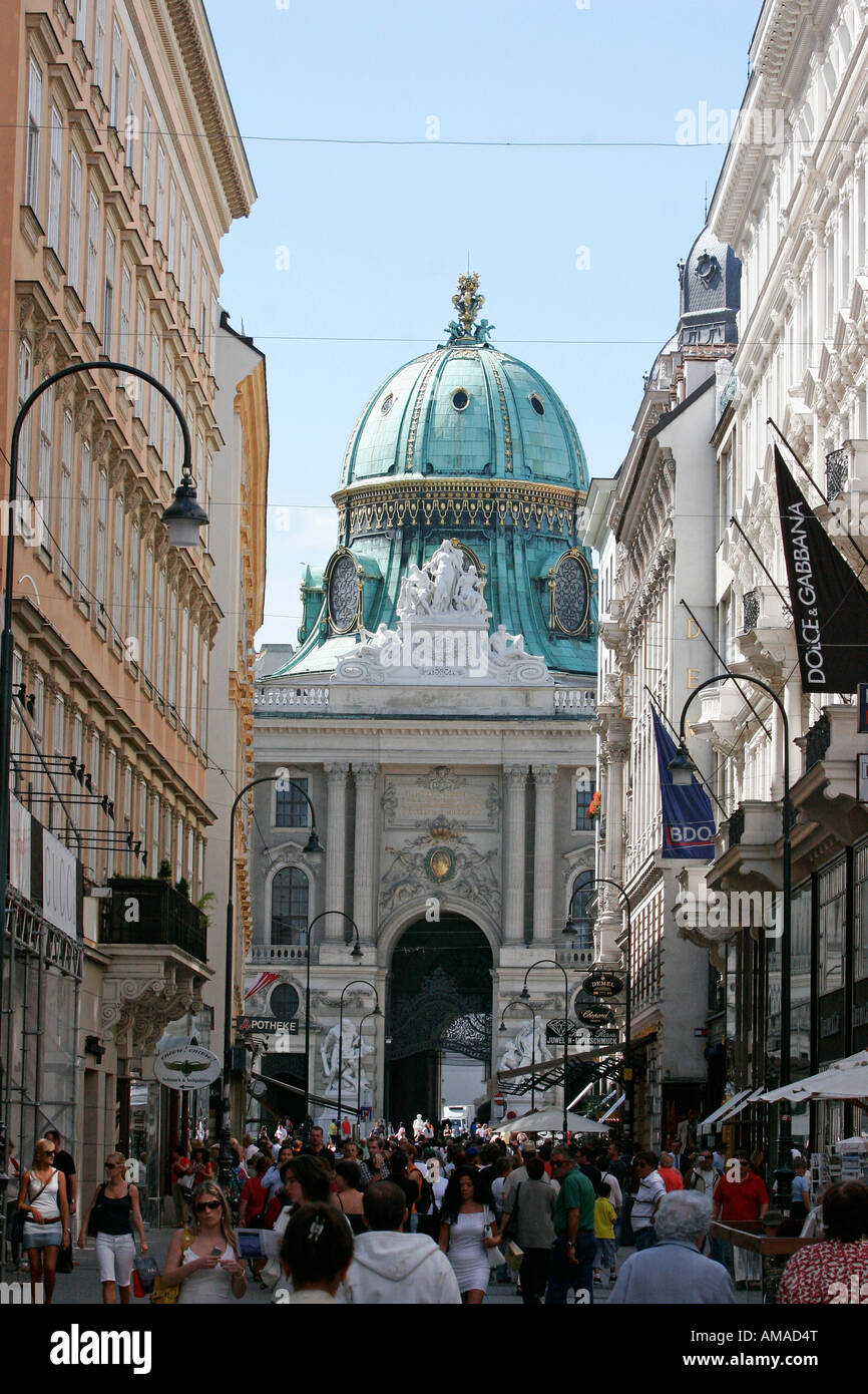 Aug 2008 - Kohlmarkt street with the view of the Hofburg Palace Vienna Austria Stock Photo