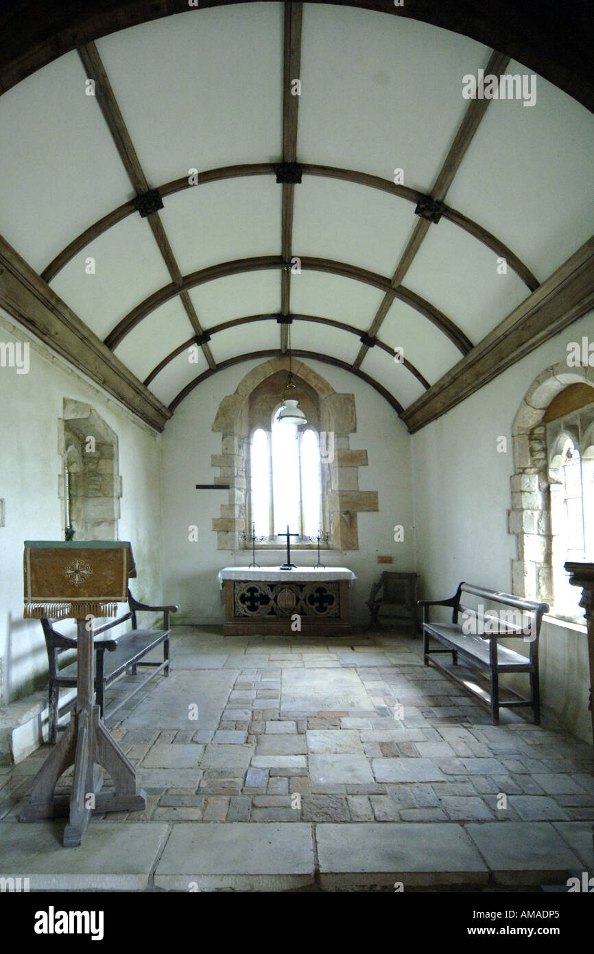 Medieval Church interior in Rural England at Whitcombe, Dorset. Stock Photo