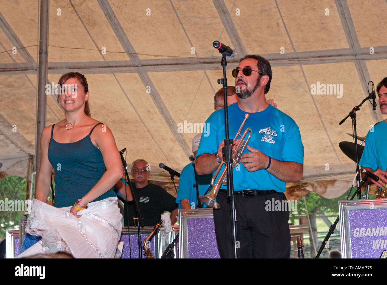Band playing at the German Alps Festival in Hunter Mountain NY Stock