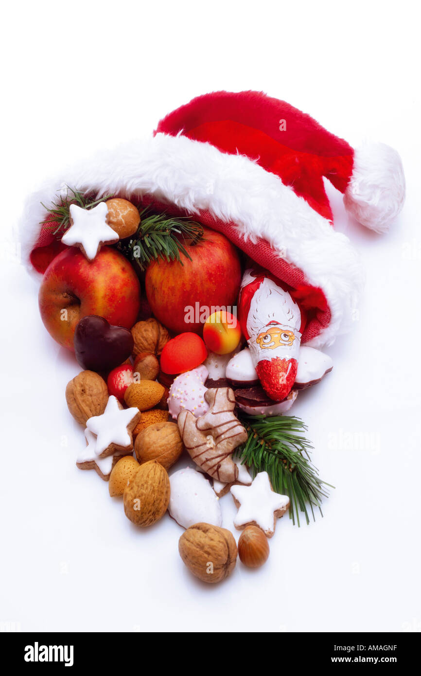 Santa Claus Hat With Fruits Close Up Stock Photo 8687198 Alamy