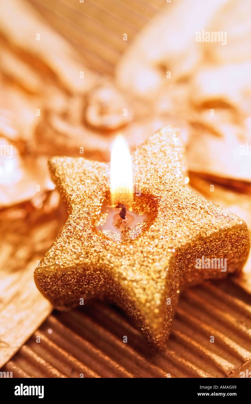 Burning Christmas Candle Stock Photo Alamy