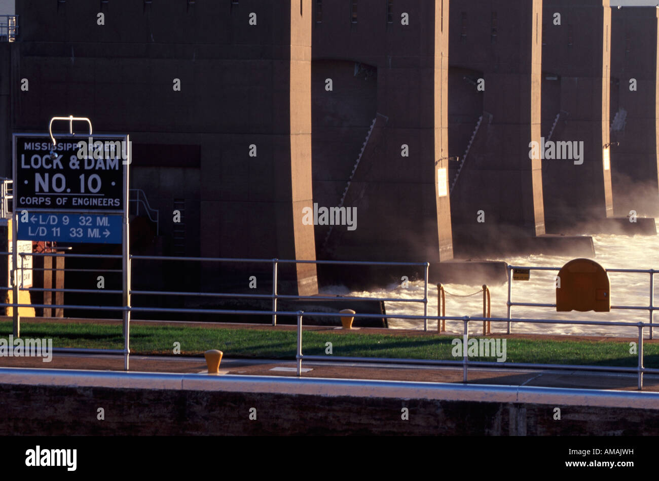 Lock and Dam number 10 on the Mississippi River, Guttenberg, Iowa USA