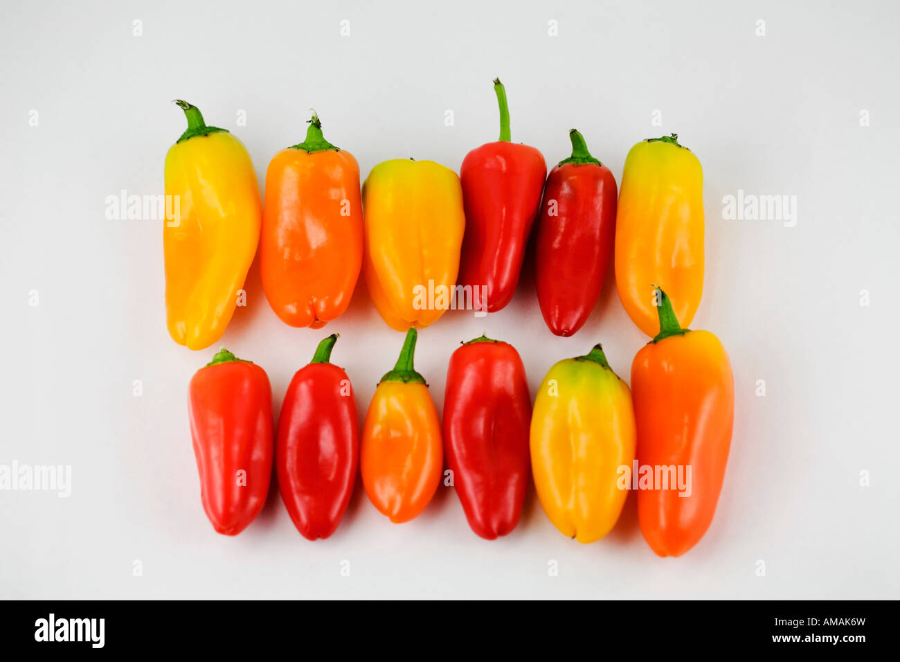 Red, yellow and orange peppers Stock Photo
