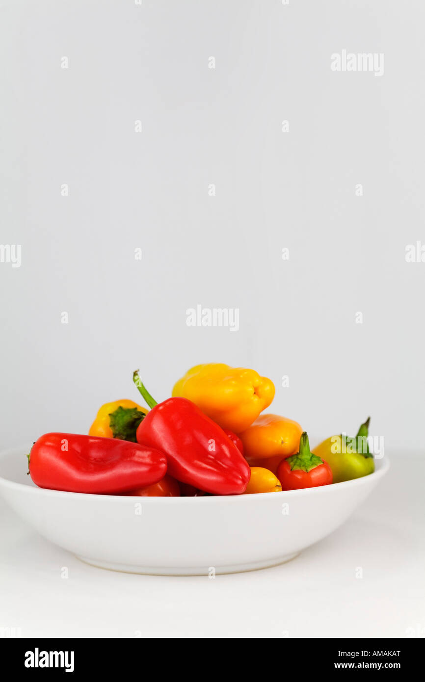 Chili peppers in a bowl Stock Photo