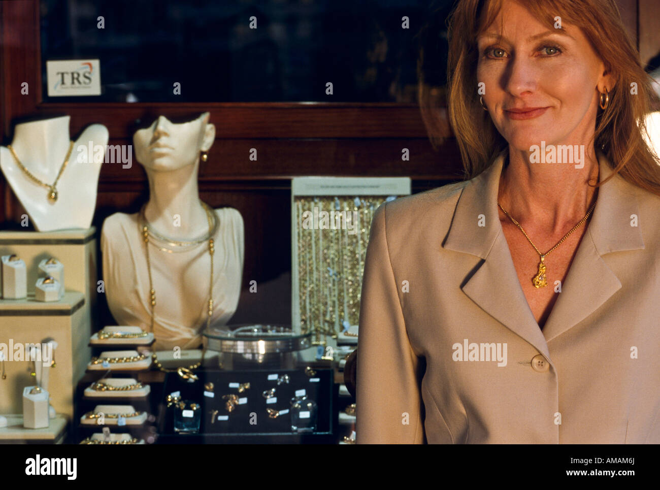 Woman in jewelry shop Stock Photo