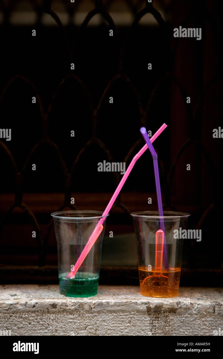 Two fizzy drinks with drinking straws Stock Photo Alamy
