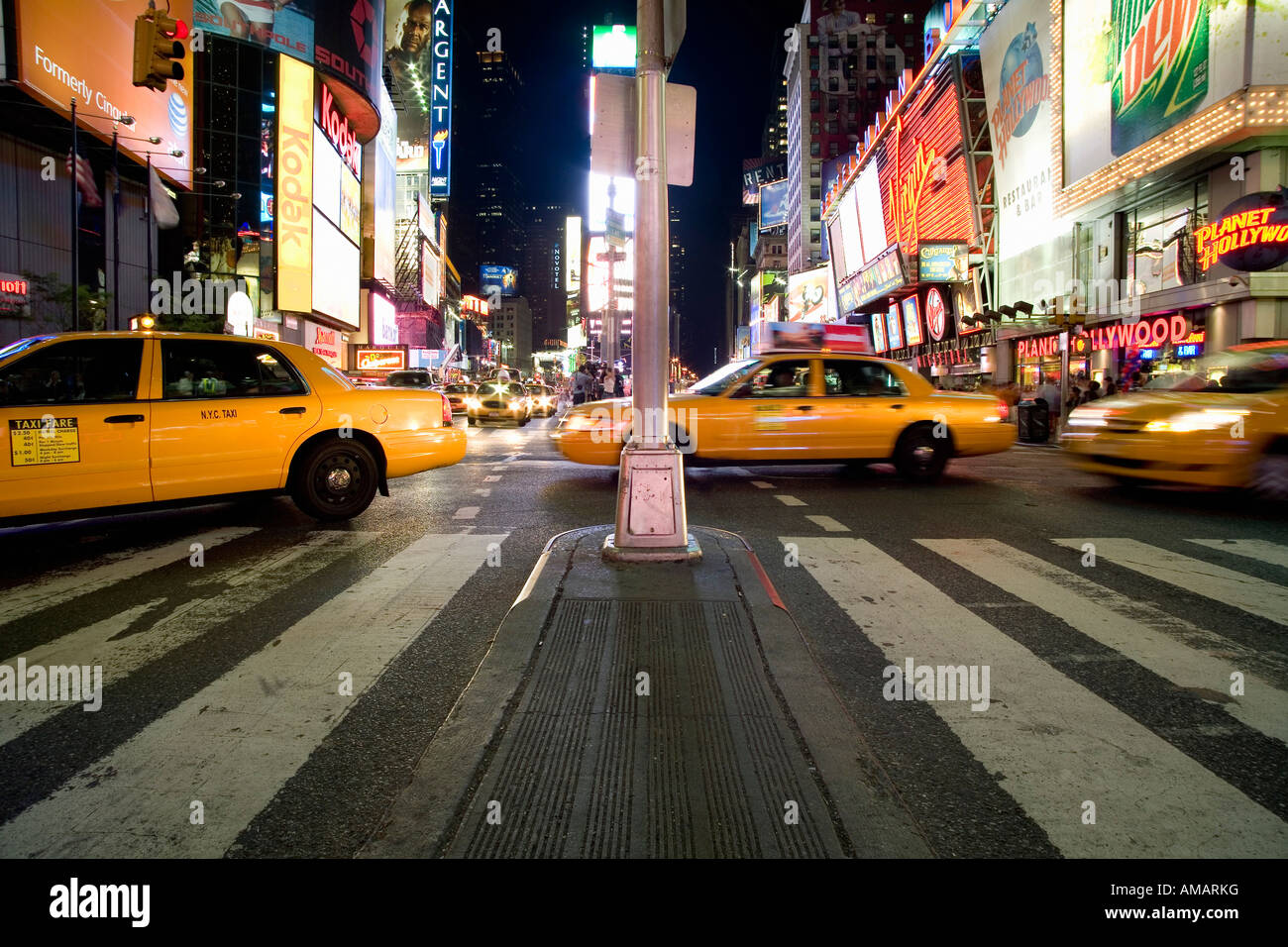 Taxis on Times Square in Manhattan Stock Photo