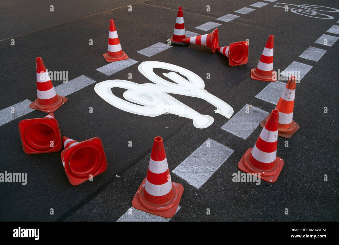 Traffic cones surrounding newly painted hires stock photography and