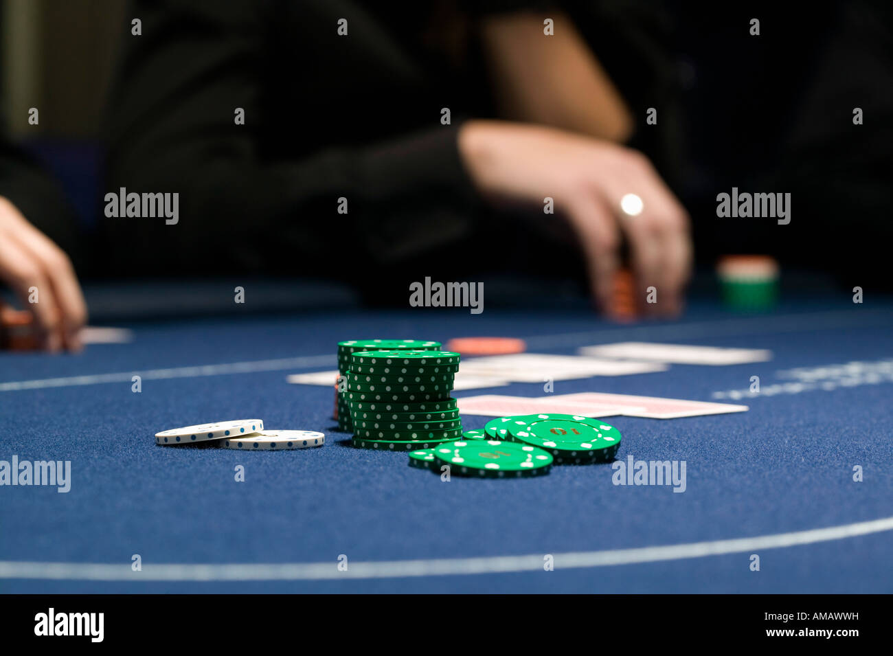 A stack of chips on casino table Stock Photo