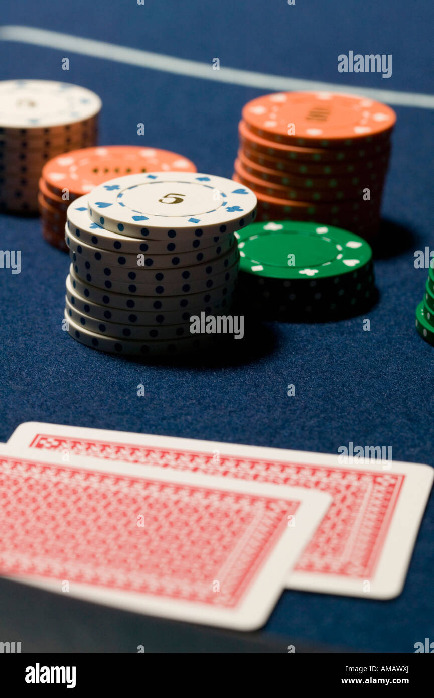 Gambling chips and playing cards close up Stock Photo