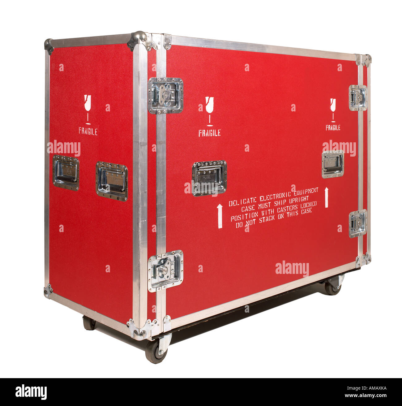 Red Shipping case with wheels Stock Photo Alamy