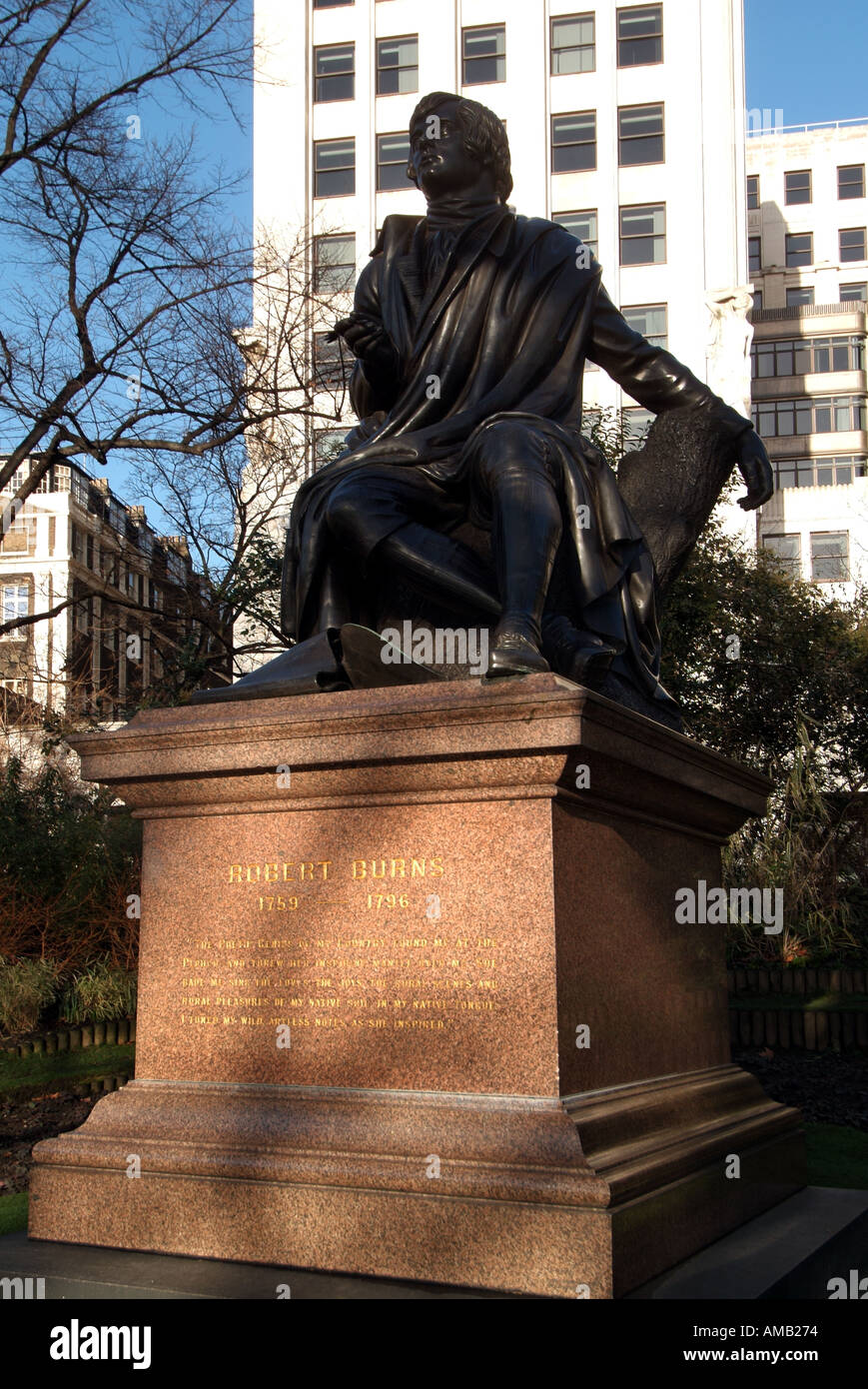 Robert Burns statue and plinth in London Victoria Embankment Gardens