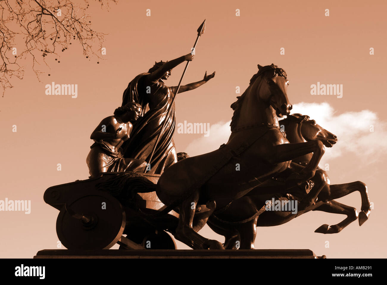 London statue of Queen Boudicca or Boadicea horse and chariot manipulated colour Stock Photo