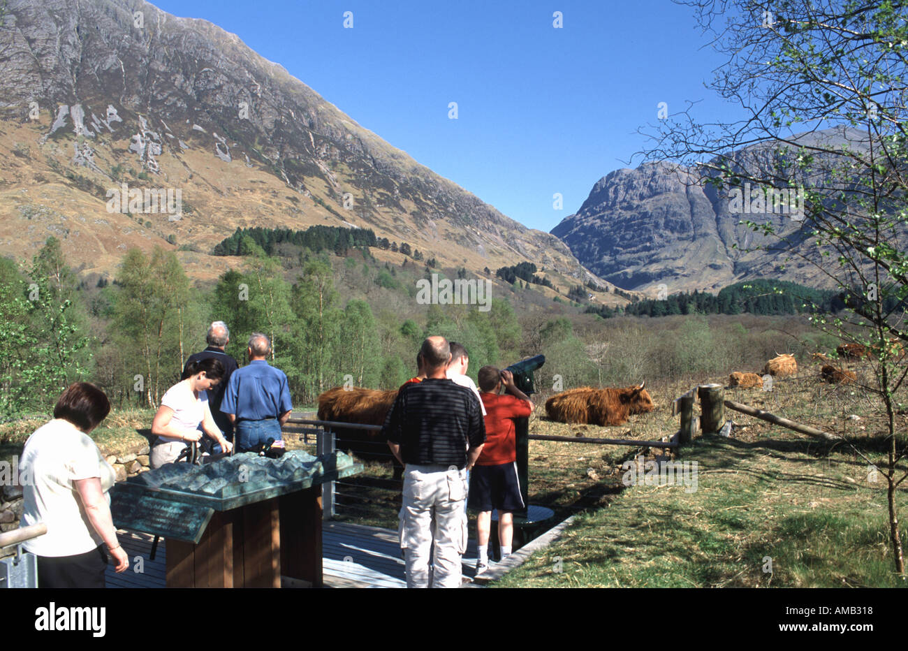 Viewing platform at National Trust for Scotland visitor centre near Glencoe village in Glen Coe Scotland Stock Photo