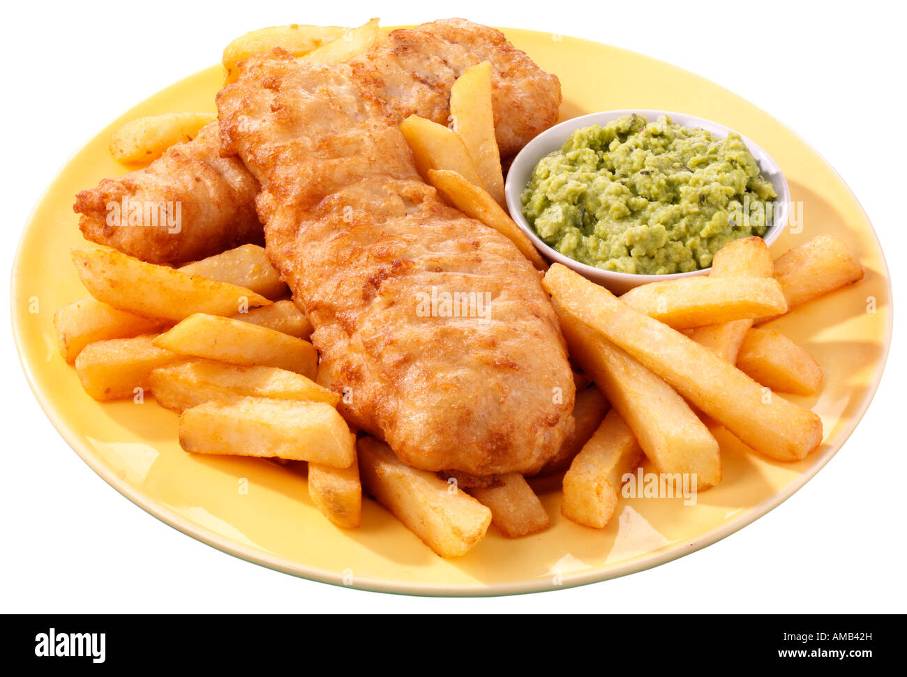 FISH AND CHIPS WITH MUSHY PEAS Stock Photo Alamy