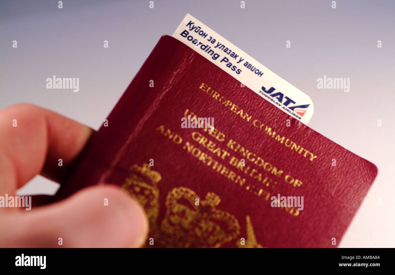 British Passport with a Boarding Pass Enclosed Stock Photo