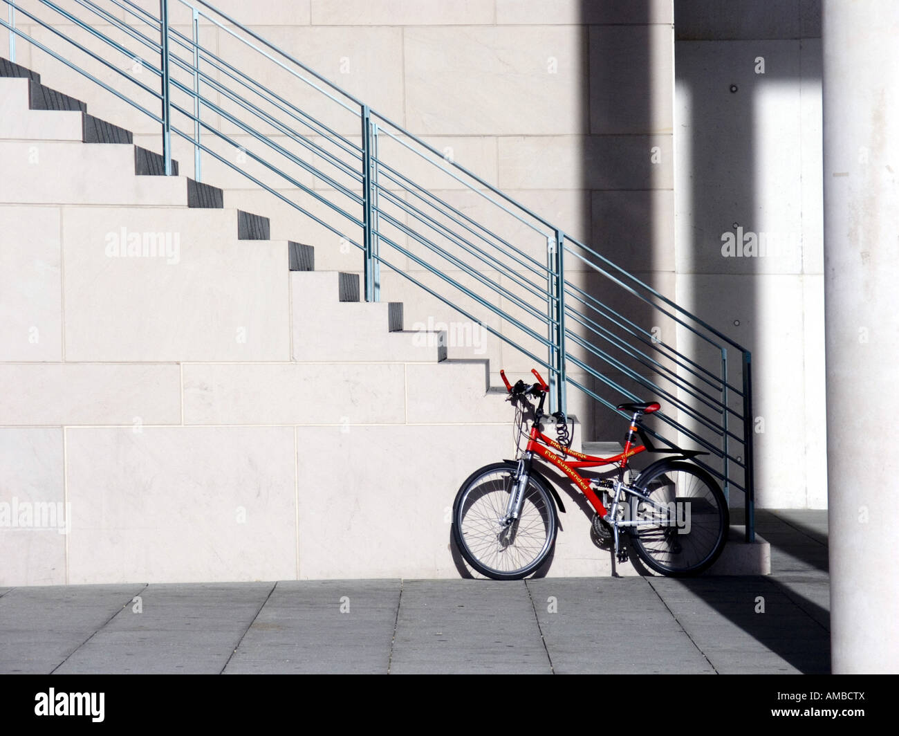 bicycle near stairs in museum (Museumsmeile), Germany, North Rhine-Westphalia, Bonn Stock Photo