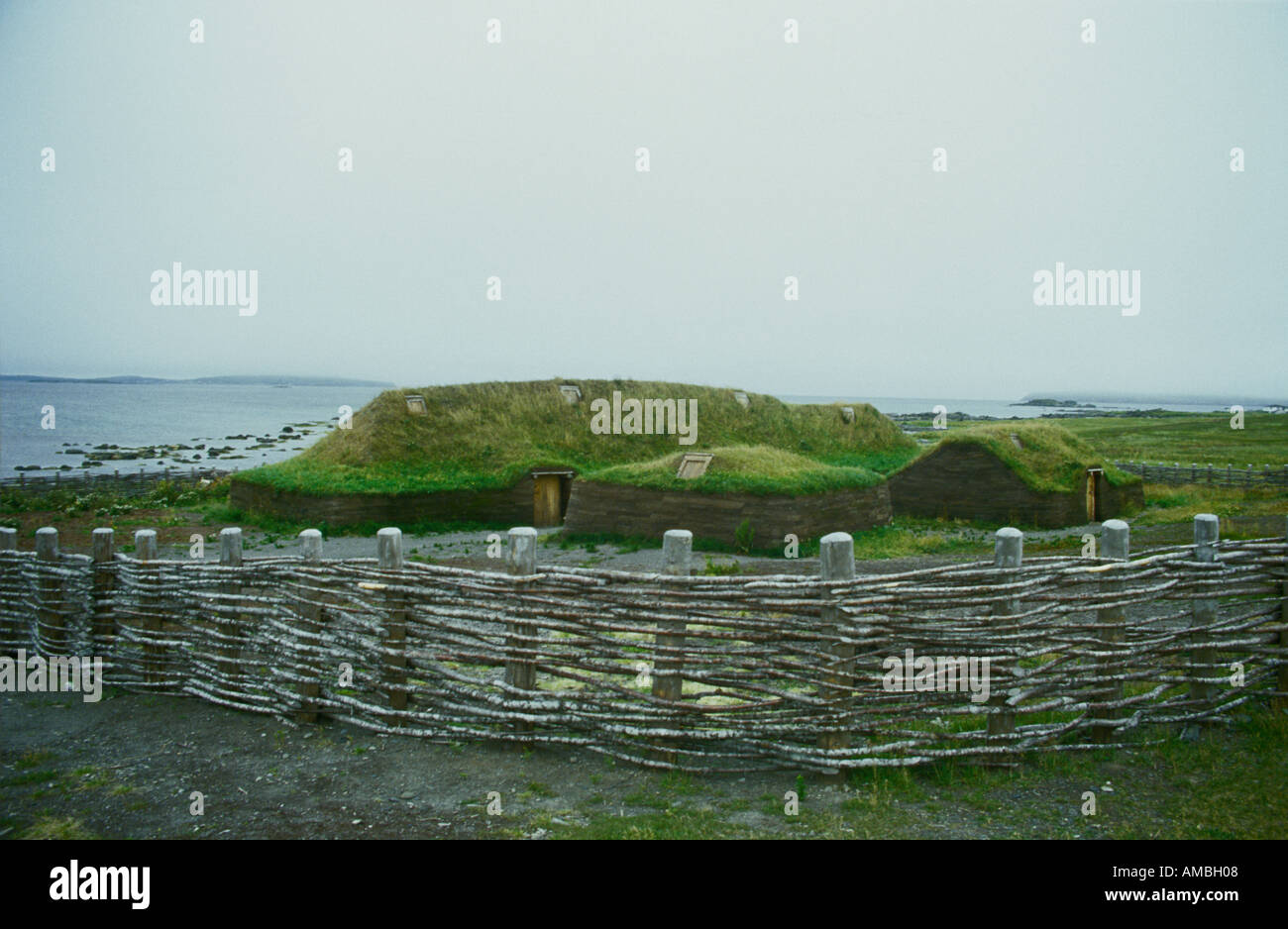 Viking turf covered houses in Northern Newfoundland probable site of VINELAND Norse Sagas CANADA Stock Photo