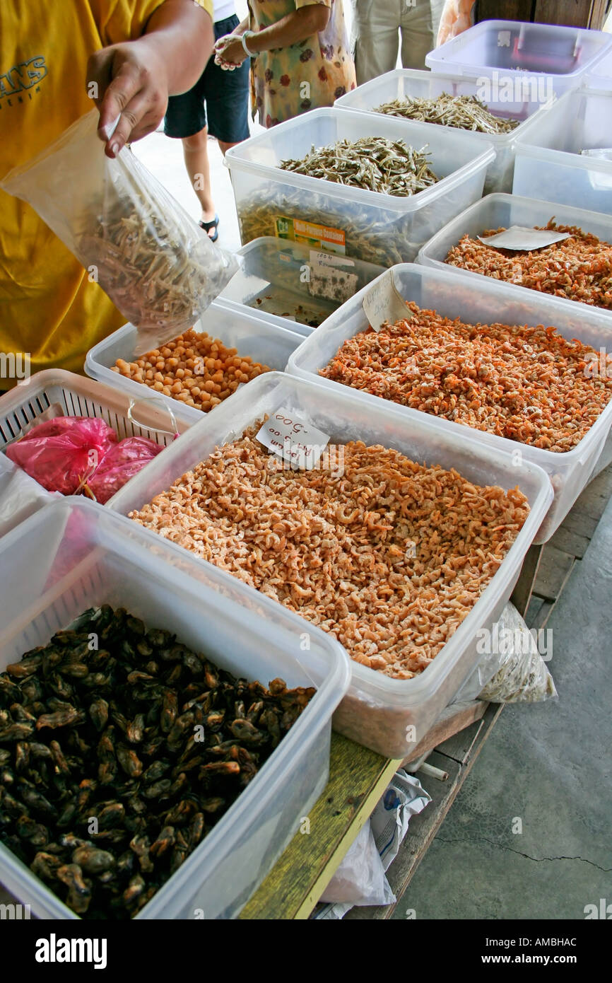 Dried prawns and other seafoods for sale Malaysia Stock Photo Alamy