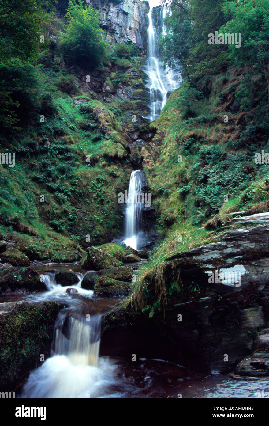 pistyll rhaeadr waterfall 150 feet wales's highest waterfall uk gb Stock Photo