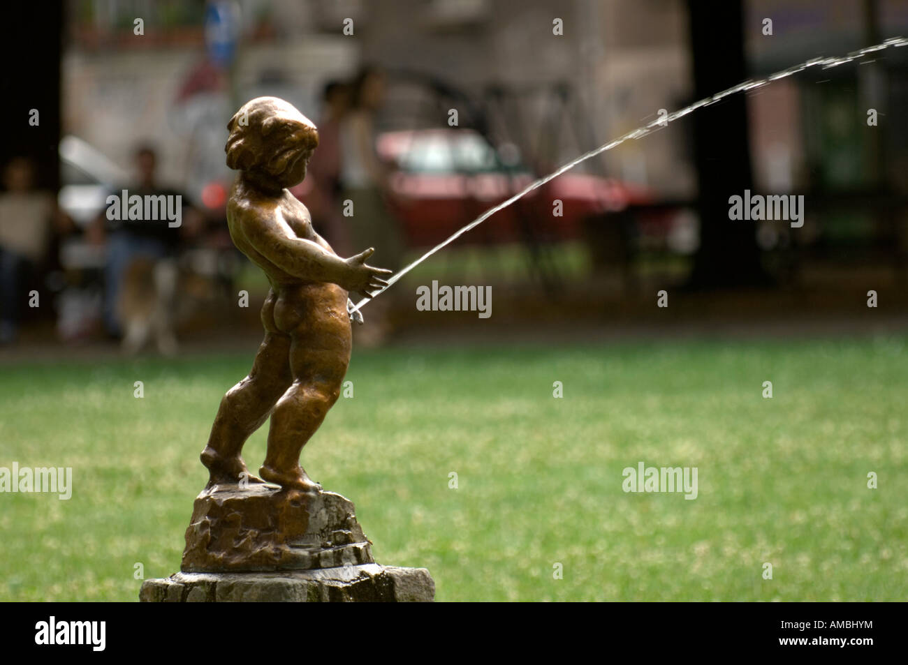 Statue in a small park of a young boy urinating Zagreb Croatia Stock