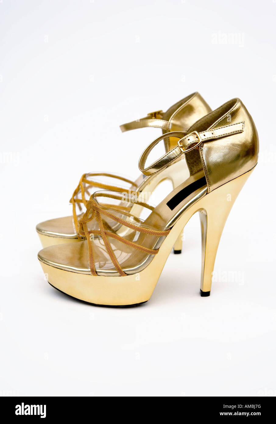 Retro gold high heels platform shoes Stock Photo